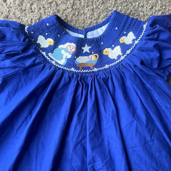 Vibrant Blue Dress with Angel Embroidery - Picture 2 of 10